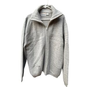 Vintage London Fog USA Full Zip Knit Sweater Cardigan Sand XL Mock Neck Textured